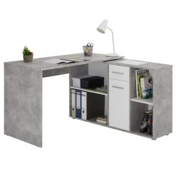 IDIMEX Bureau D'angle CARMEN Avec Meuble De Rangement, Décor Béton Et Blanc...