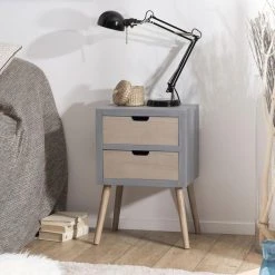 MACABANE Chevet 2 Tiroirs - Gris