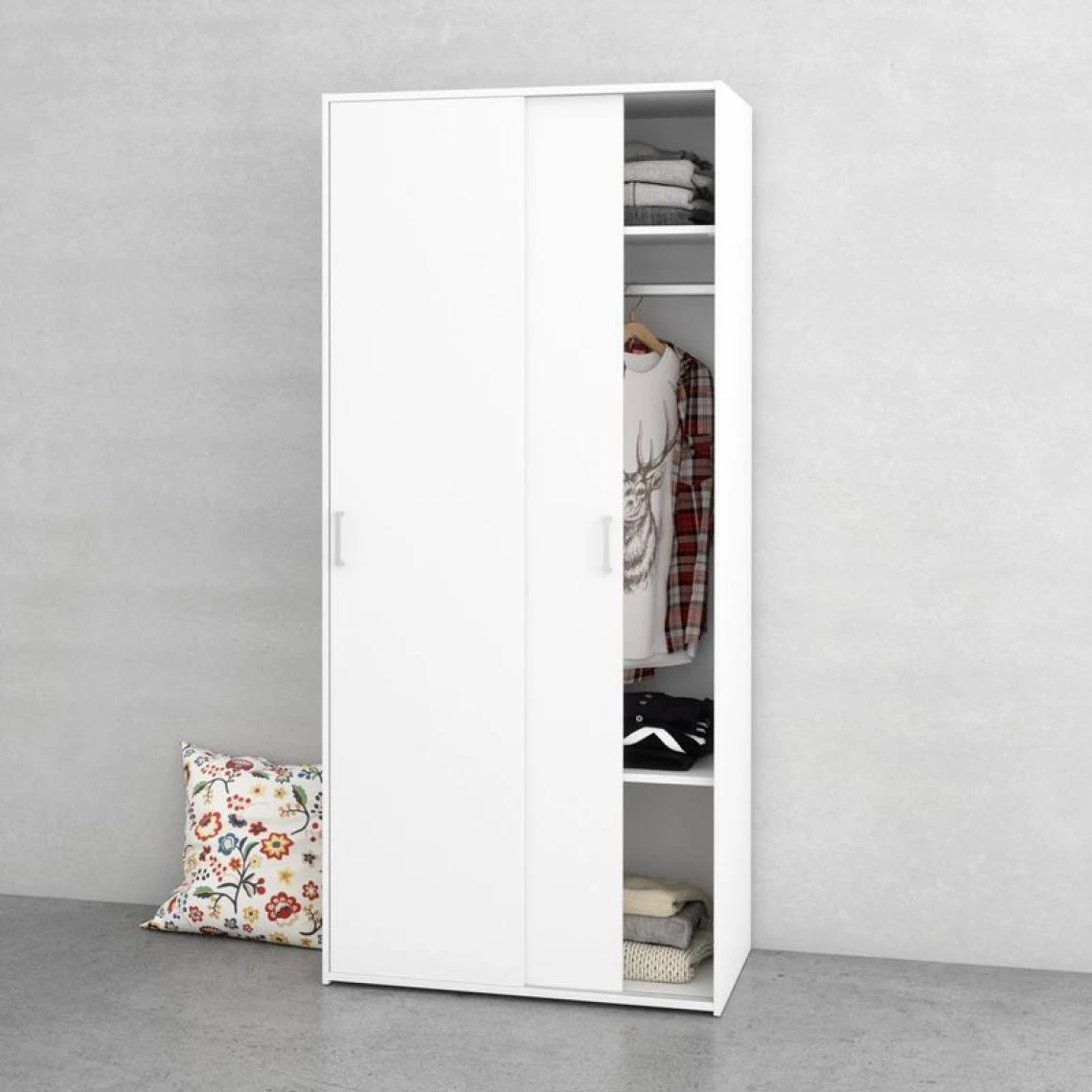 BUT Armoire 2 Portes Coulissantes L. 78 Cm SPACE Blanc – Image 2