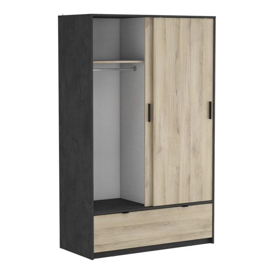 BUT Armoire 2 Portes Coulissantes L.120 Cm Imitation ChĂȘne Kronberg Et Ar... â Image 4