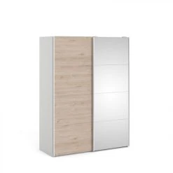 BUT Armoire 2 Portes Coulissantes L.150 Cm ELEGANCE MINI Blanc Et Imitatio...