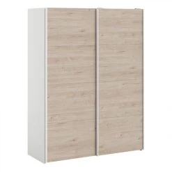 BUT Armoire 2 Portes Coulissantes L.150 Cm ELEGANCE MINI Blanc Et Imitatio...