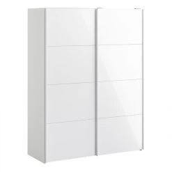 BUT Armoire 2 Portes Coulissantes L.150 Cm ELEGANCE MINI Blanc Laqué