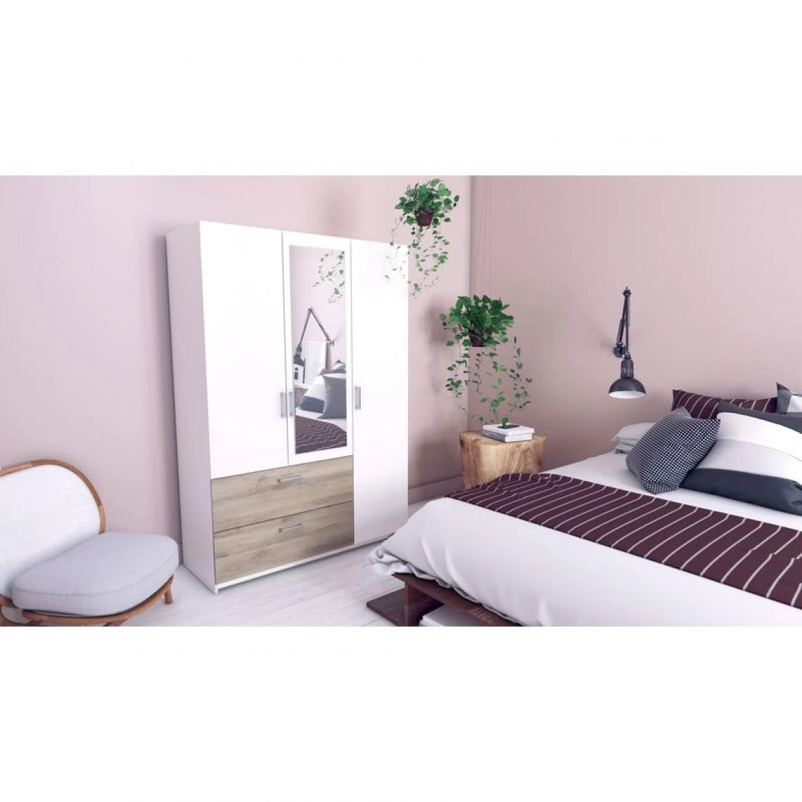 BUT Armoire 3 Portes 2 Tiroirs L.134 Cm READY Imitation ChĂȘne Kronberg Et... â Image 2