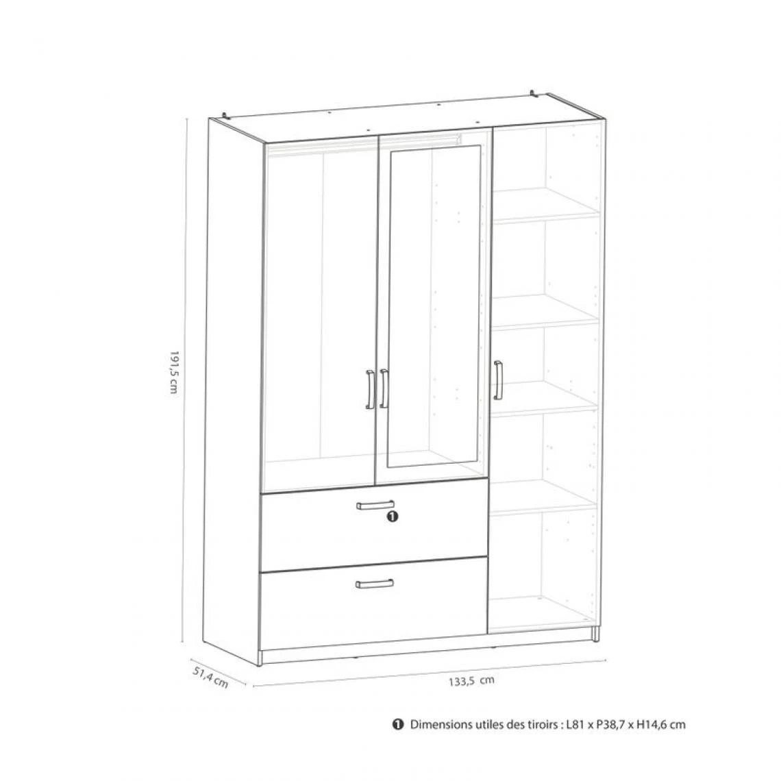 BUT Armoire 3 Portes 2 Tiroirs L.134 Cm READY Imitation ChĂȘne Kronberg Et... â Image 4