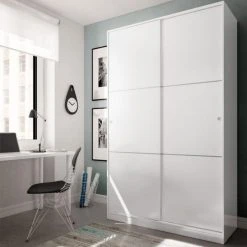 Dansmamaison Armoire Coulissante 2 Portes Blanc - RAFU - L 120 X L 50 X H 200 Cm