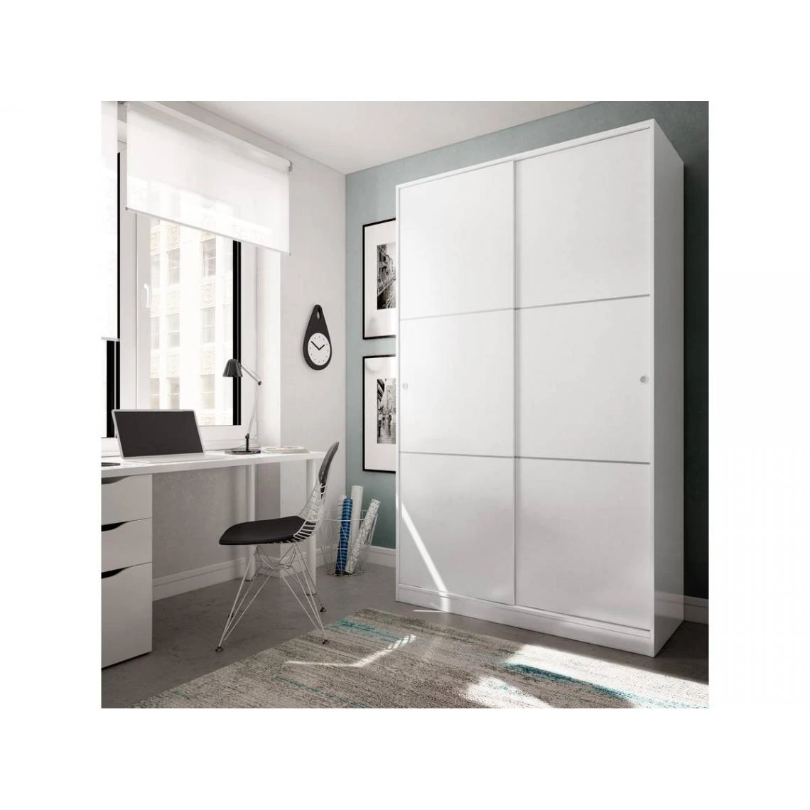Habitat Et Jardin Armoire Max - 2 Portes Coulissantes - 200 X 120 X 50 Cm - Blanc – Image 2