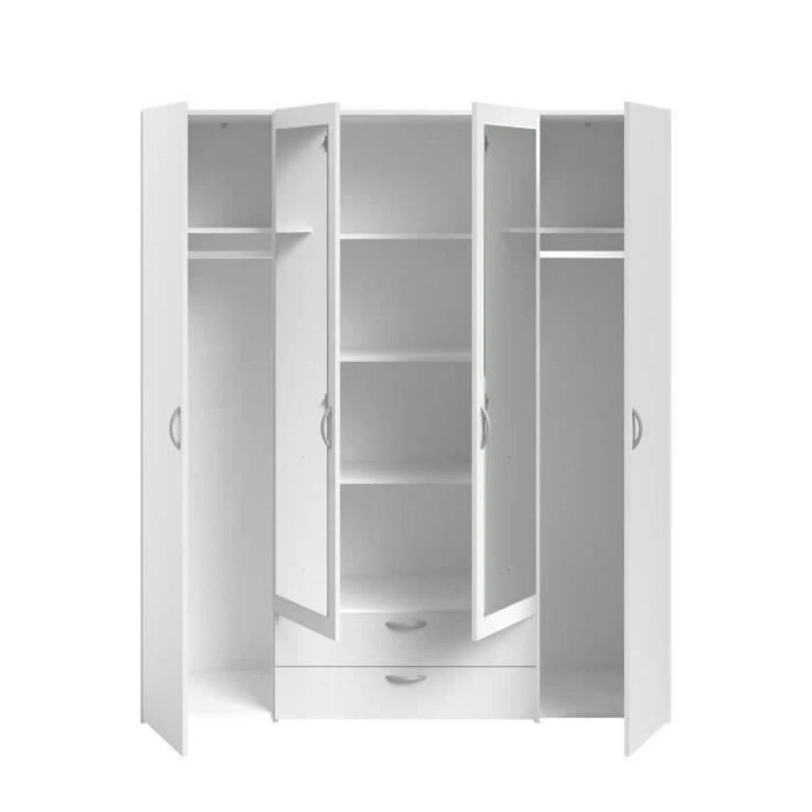 Parisot Armoire VARIA - Décor Blanc - 4 Portes Battantes + 2 Miroirs + 2 Tiro... – Image 3