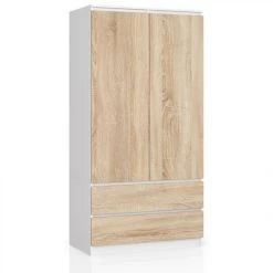 Hucoco BIANCA - Armoire Avec 2 Tiroirs - 180x90x51cm - Meuble De Rangement - ...