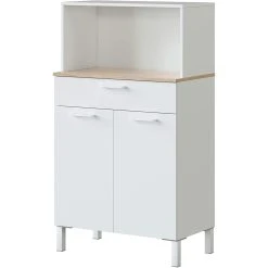 Pegane Buffet Meuble Cuisine 2 Portes + Tiroir Coloris Blanc Artic / ChĂŞne C...