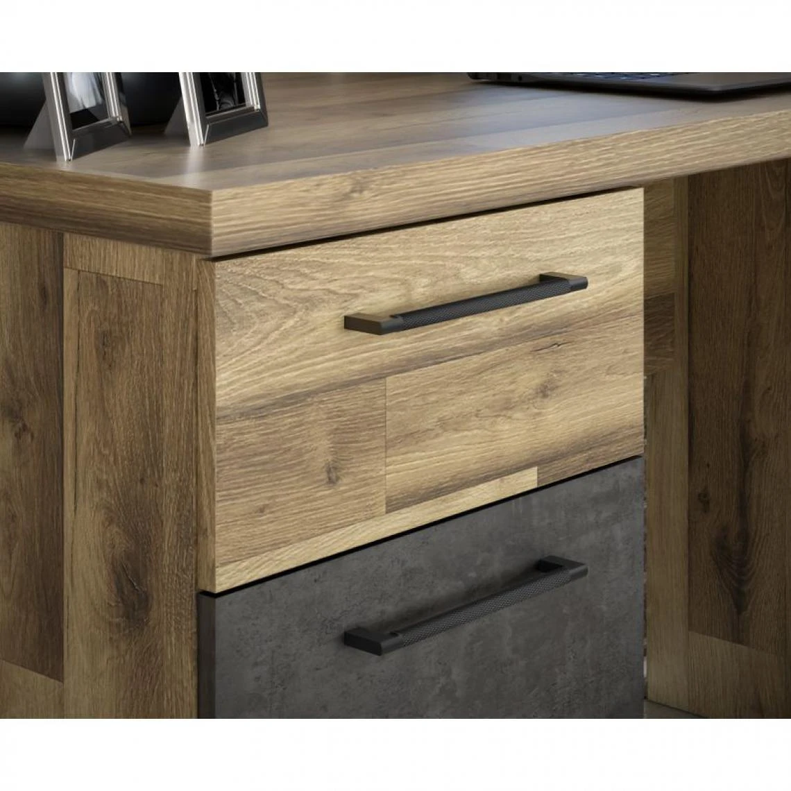 BUT Bureau 1 Porte Et 1 Tiroir RICCIANO Imitation Chêne Et Béton – Image 3