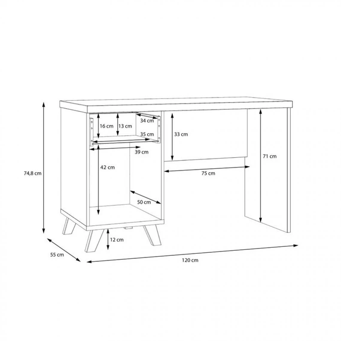 BUT Bureau 1 Porte Et 1 Tiroir RICCIANO Imitation Chêne Et Béton – Image 4