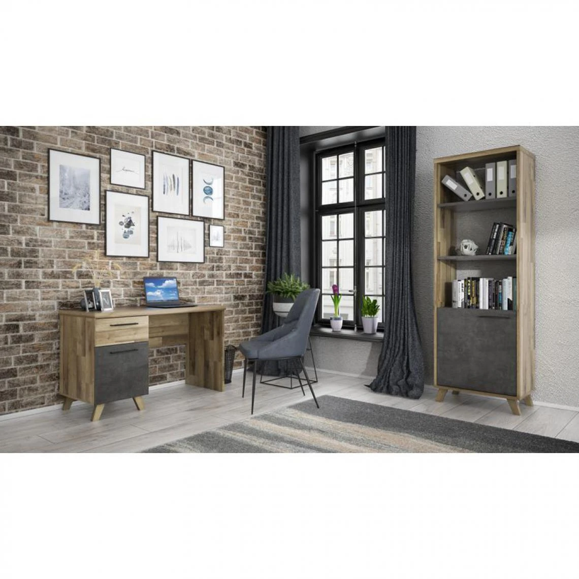 BUT Bureau 1 Porte Et 1 Tiroir RICCIANO Imitation Chêne Et Béton – Image 5