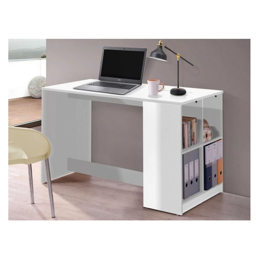 Vente-unique Bureau CYPRIEN Avec Rangements - 4 Niches - Coloris Blanc – Image 2