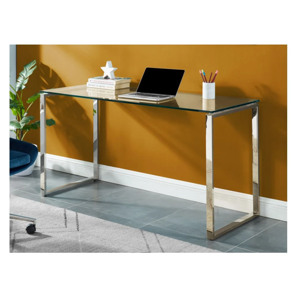 Vente-unique Bureau FREYA - Verre Trempé & Métal Chromé – Image 2