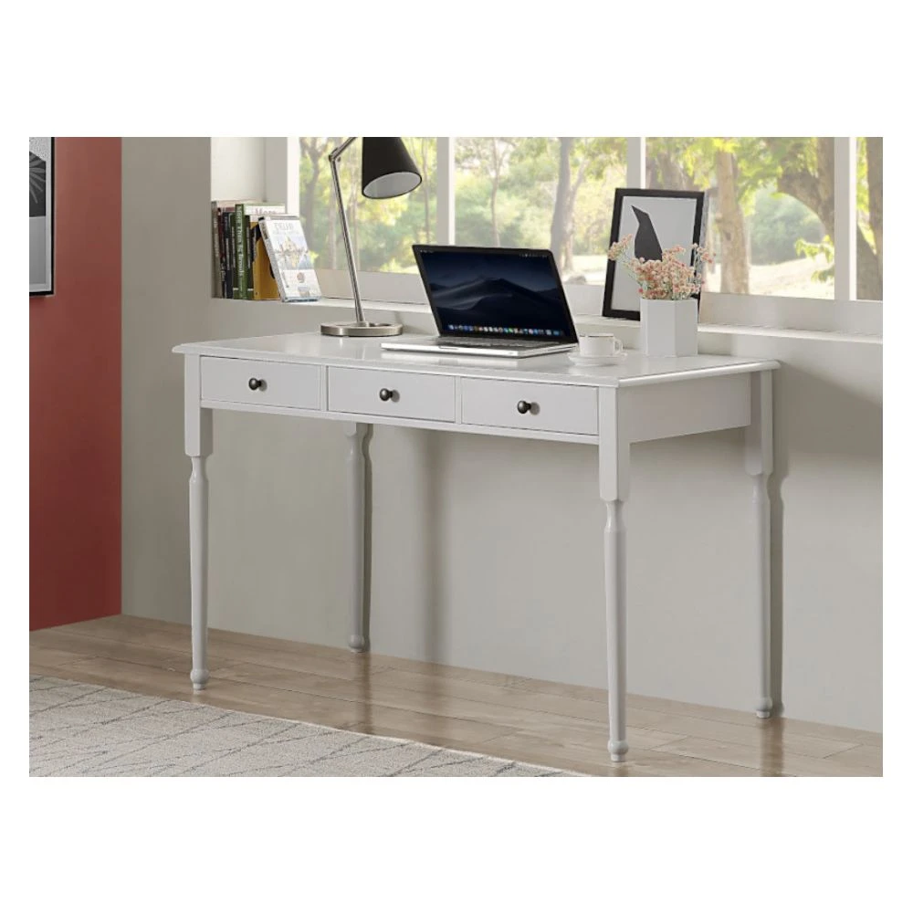 Vente-unique Bureau BABORD - 3 Tiroirs - Pin - Blanc – Image 2