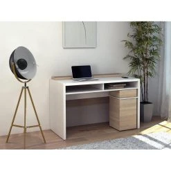 Vente-unique Bureau ASERRI Avec Rangements - Blanc Et ChĂŞne