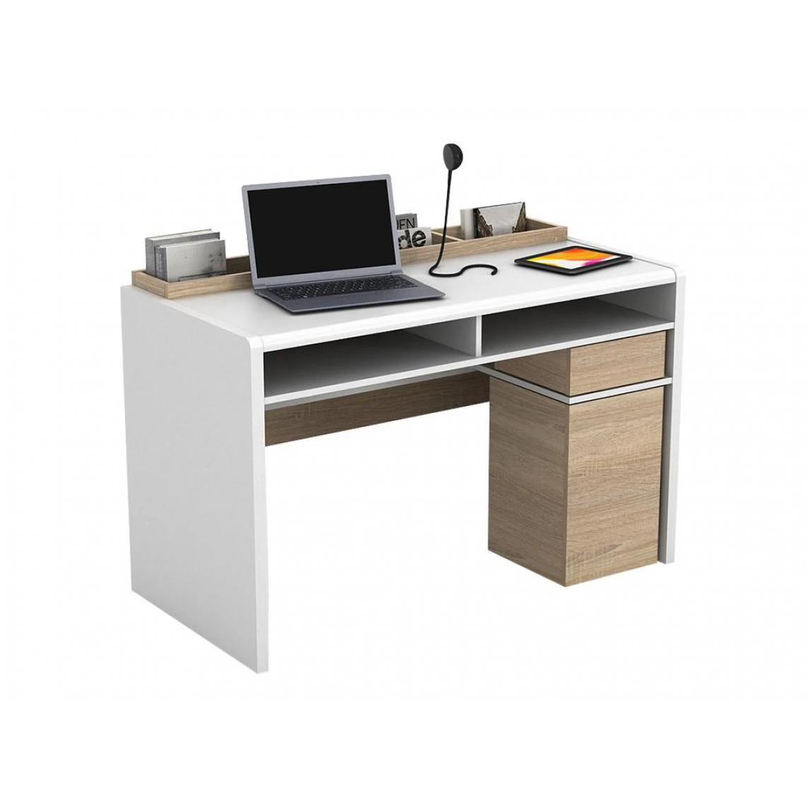 Vente-unique Bureau ASERRI Avec Rangements - Blanc Et Chêne – Image 2