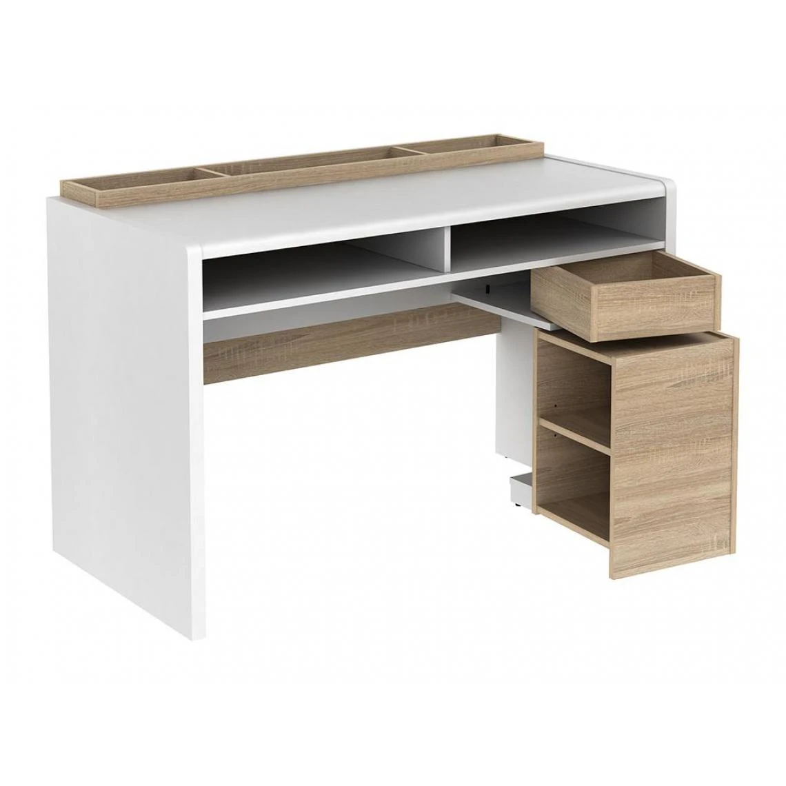 Vente-unique Bureau ASERRI Avec Rangements - Blanc Et Chêne – Image 5