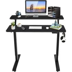 Giantex Bureau Assis-debout électrique Avec 2 Plateaux De 120 X 70 Cm, Régla...