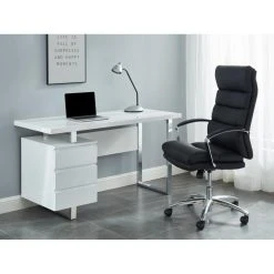 Vente-unique Bureau Avec 3 Tiroirs - MDF - Blanc Laqué - MYLAN II