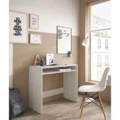 ALTER Bureau Avec étagère Fixe Sous La Table, Couleur Blanche Avec Effet B...