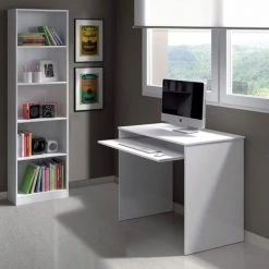 Dansmamaison Bureau Avec Tablette Coulissante Blanc - DESKOU - L 90 X L 54 X H 79 C...