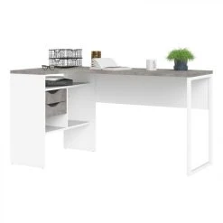 BUT Bureau D'angle ALKOR Imitation Béton Et Blanc