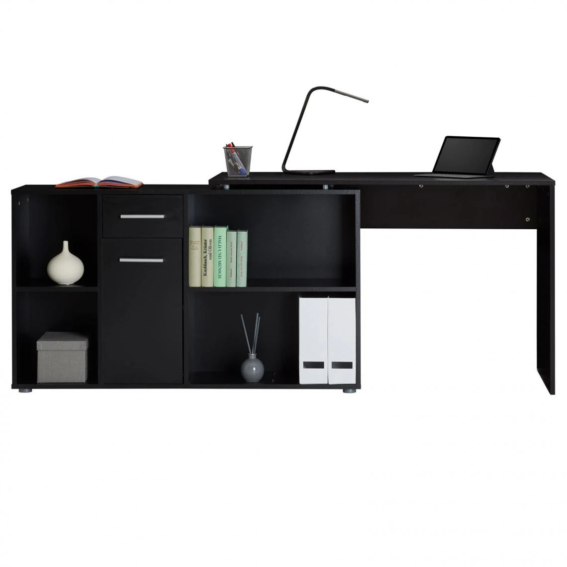 IDIMEX Bureau D'angle CARMEN Avec Meuble De Rangement, Décor Noir Mat – Image 2