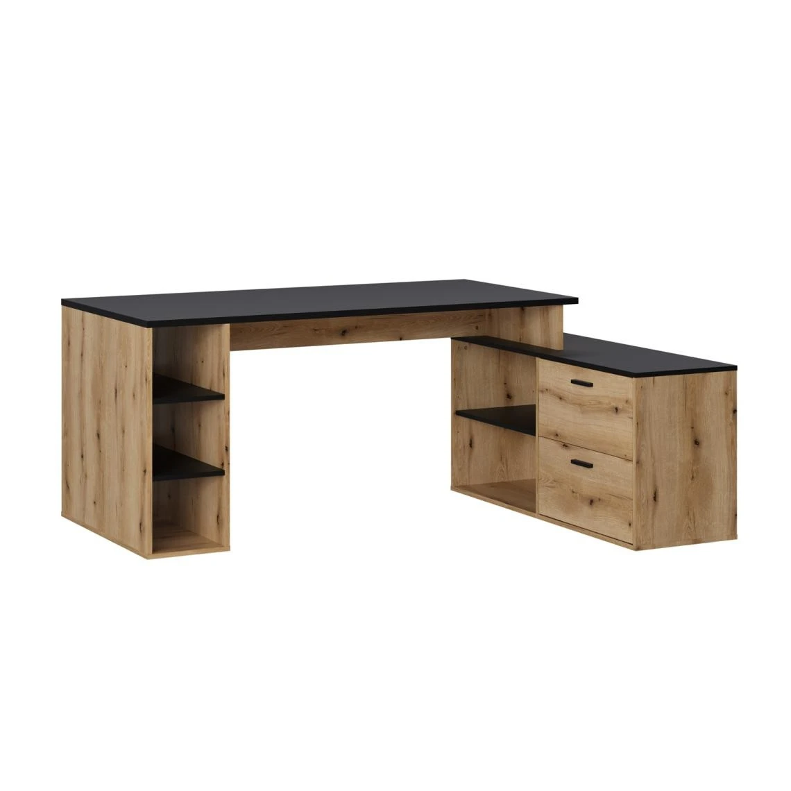 Pegane Bureau D'angle En Mélamine Coloris Imitation Chêne Rustique / Noir -... – Image 2
