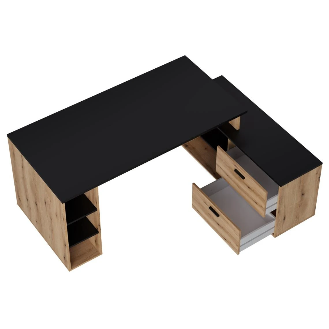 Pegane Bureau D'angle En Mélamine Coloris Imitation Chêne Rustique / Noir -... – Image 4