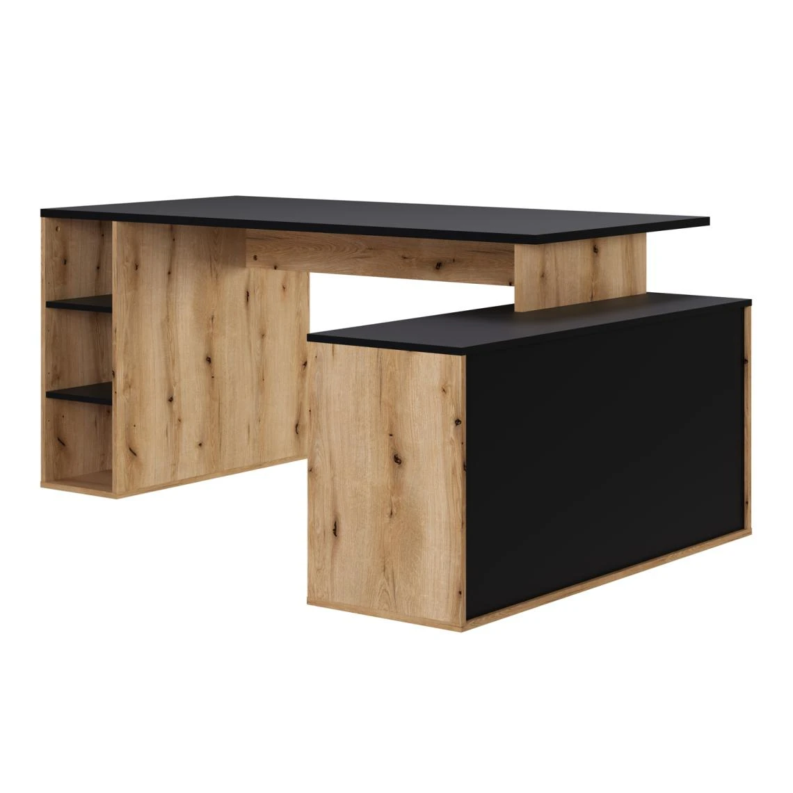 Pegane Bureau D'angle En Mélamine Coloris Imitation Chêne Rustique / Noir -... – Image 5