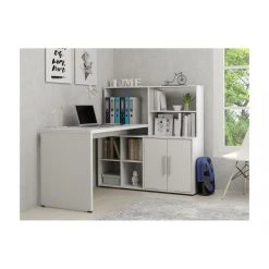 Vente-unique Bureau D'angle LEON Avec Rangements Et étagères - Blanc