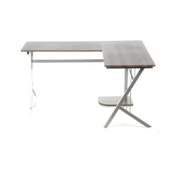 Bureau D'angle POLLUX, Noyer / Argent Hjh OFFICE