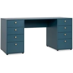 SANS MARQUE Bureau Droit Avec 8 Tiroirs - Bleu Petrole - 160 X 67 X 75 Cm - Pop Co...