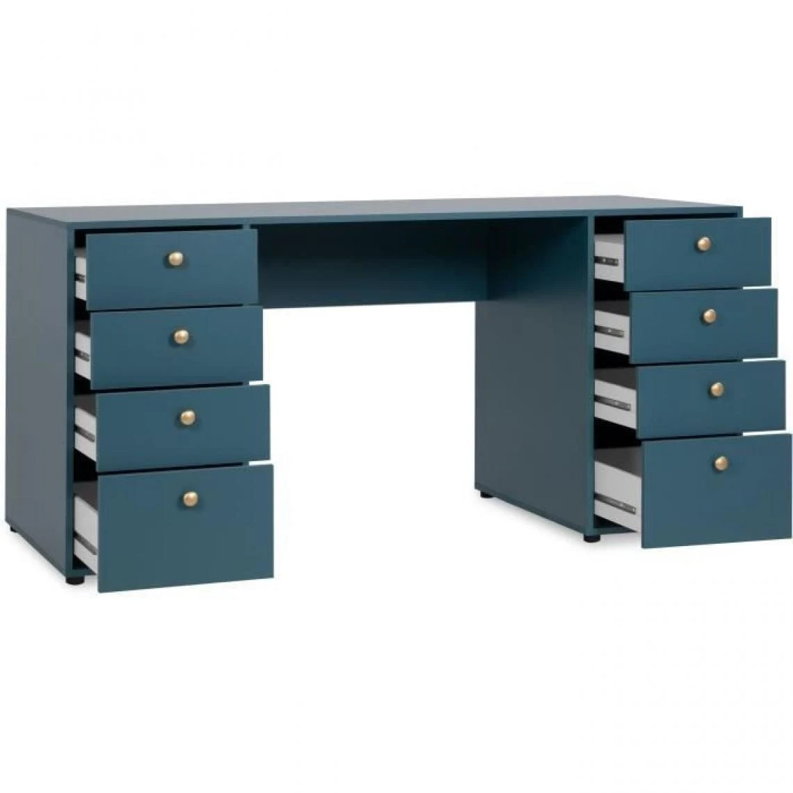 SANS MARQUE Bureau Droit Avec 8 Tiroirs - Bleu Petrole - 160 X 67 X 75 Cm - Pop Co... – Image 4