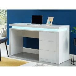 Vente-unique Bureau EMERSON - 3 Tiroirs - MDF Laqué Blanc - LEDs