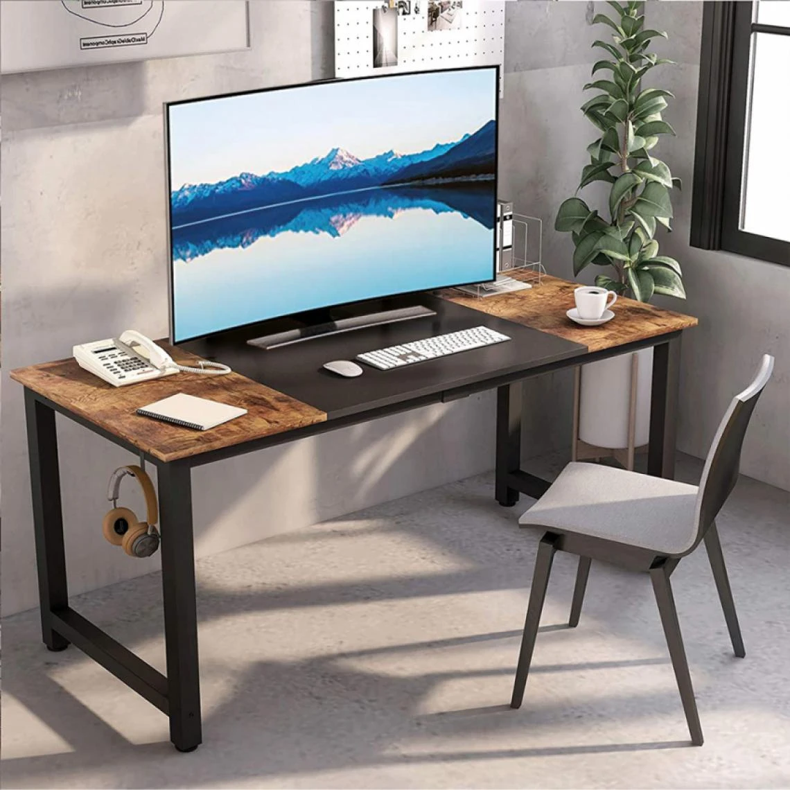 Office24 Bureau En Métal Design Industriel Avec Support De Casque 160x60 Stutt...