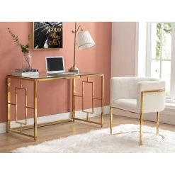 Vente-unique Bureau En Verre Trempé Et Acier - Doré Et Transparent - CLOTILDE