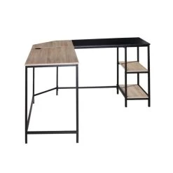 BUT Bureau Grand Angle WORK Imitation Chêne Et Métal Noir