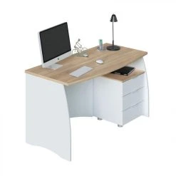 BUT Bureau ROY Avec Caisson De 3 Tiroirs L136cm - Blanc / Bois