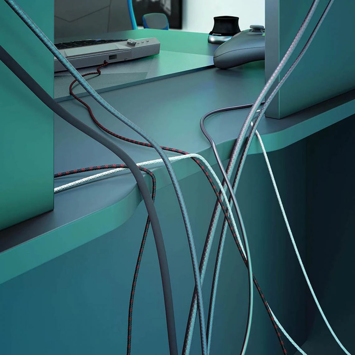 Pegane Bureau Pour Ordinateur, Station E-Gaming Coloris Anthracite En Bois MD... – Image 2