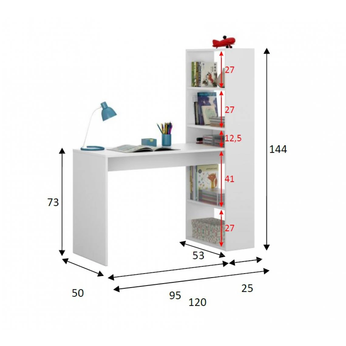 ALTER Bureau Réversible Avec Bibliothèque à Cinq étagères, Couleur Blan... – Image 5
