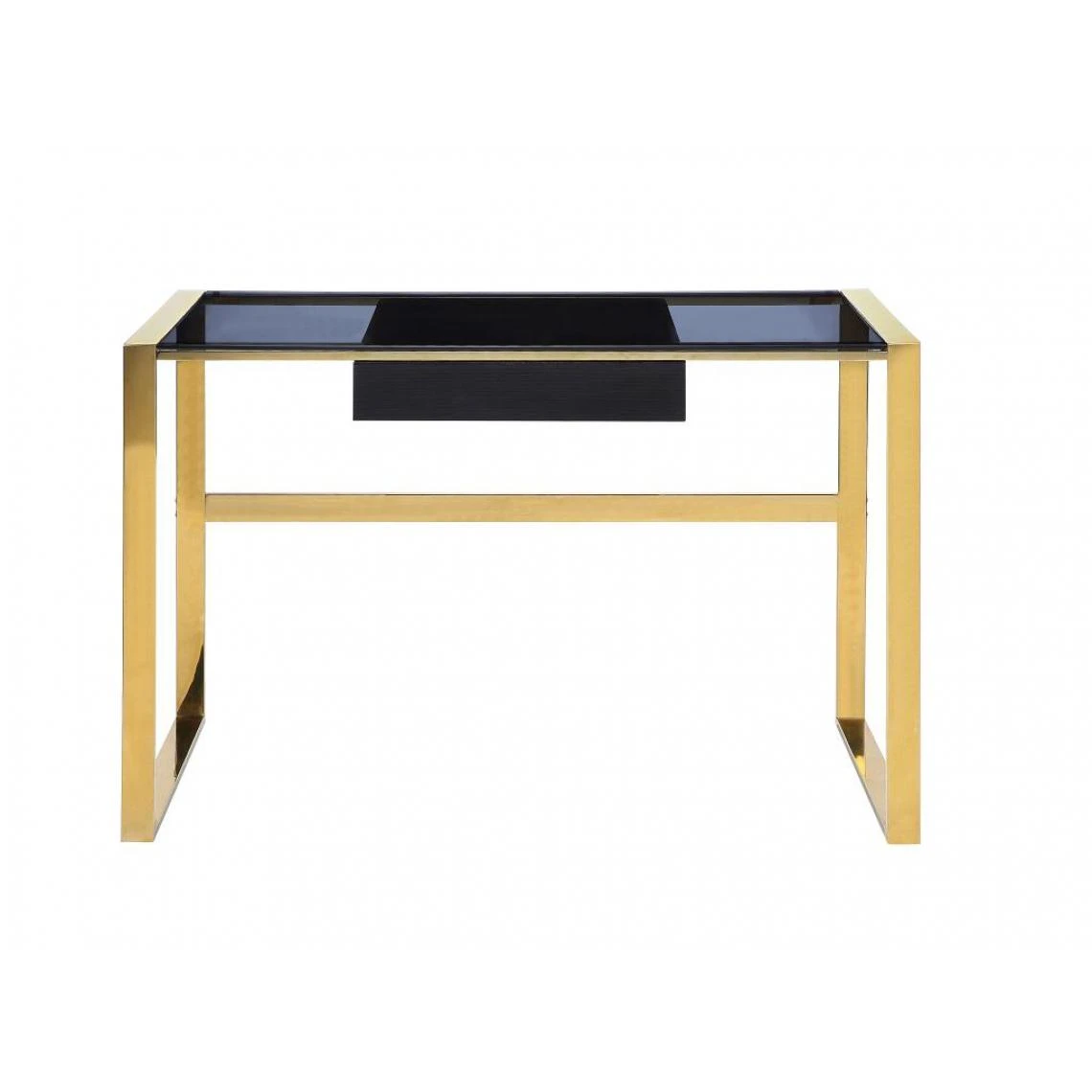 Vente-unique Bureau SALI - 1 Tiroir - Verre Trempé Et Acier - Noir Et Doré – Image 3