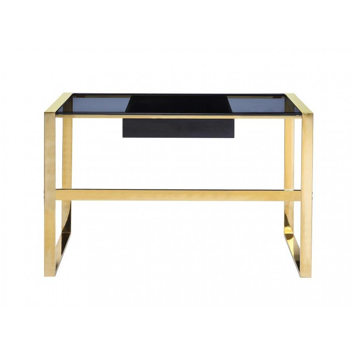 Vente-unique Bureau SALI - 1 Tiroir - Verre Trempé Et Acier - Noir Et Doré – Image 4