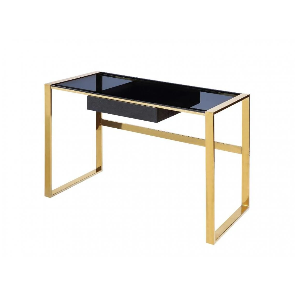 Vente-unique Bureau SALI - 1 Tiroir - Verre Trempé Et Acier - Noir Et Doré – Image 5