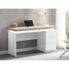 Vente-unique Bureau Avec 3 Tiroirs Et LEDs - MDF Laqué Blanc Et Naturel - HALO