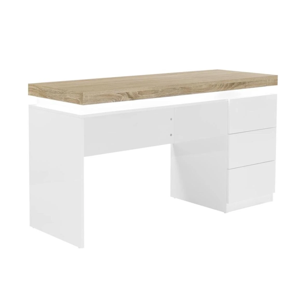 Vente-unique Bureau Avec 3 Tiroirs Et LEDs - MDF Laqué Blanc Et Naturel - HALO – Image 2