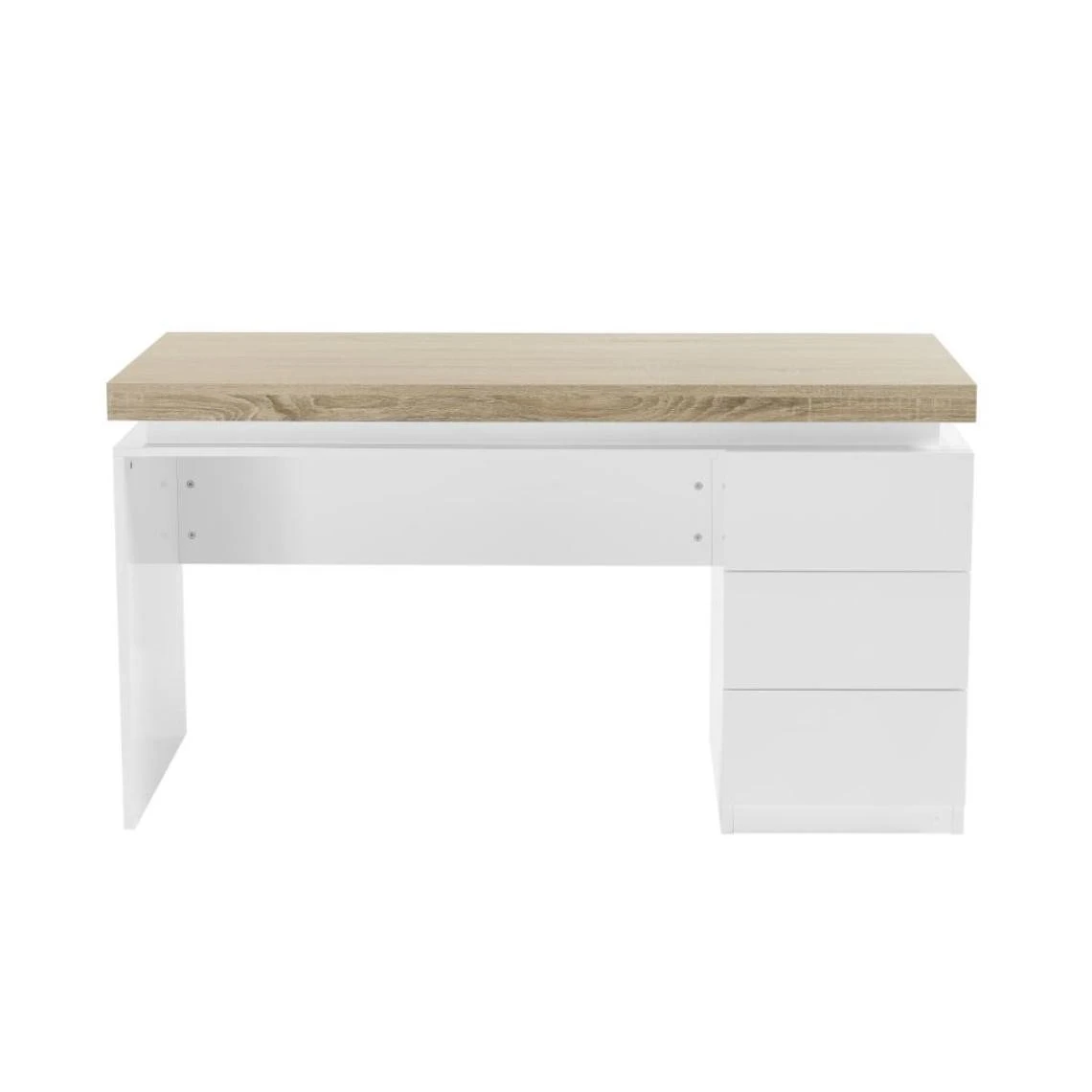 Vente-unique Bureau Avec 3 Tiroirs Et LEDs - MDF Laqué Blanc Et Naturel - HALO – Image 3