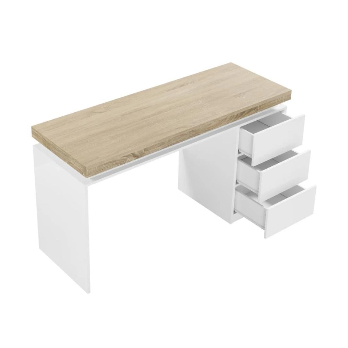 Vente-unique Bureau Avec 3 Tiroirs Et LEDs - MDF Laqué Blanc Et Naturel - HALO – Image 4
